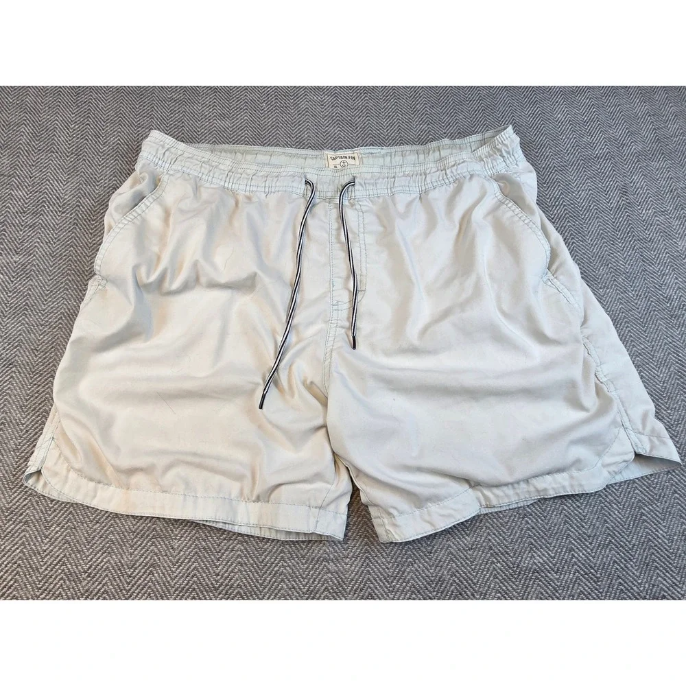 Captain Fin Mens XL Board Shorts Light Blue Mesh Lined Swim Trunks Nautical